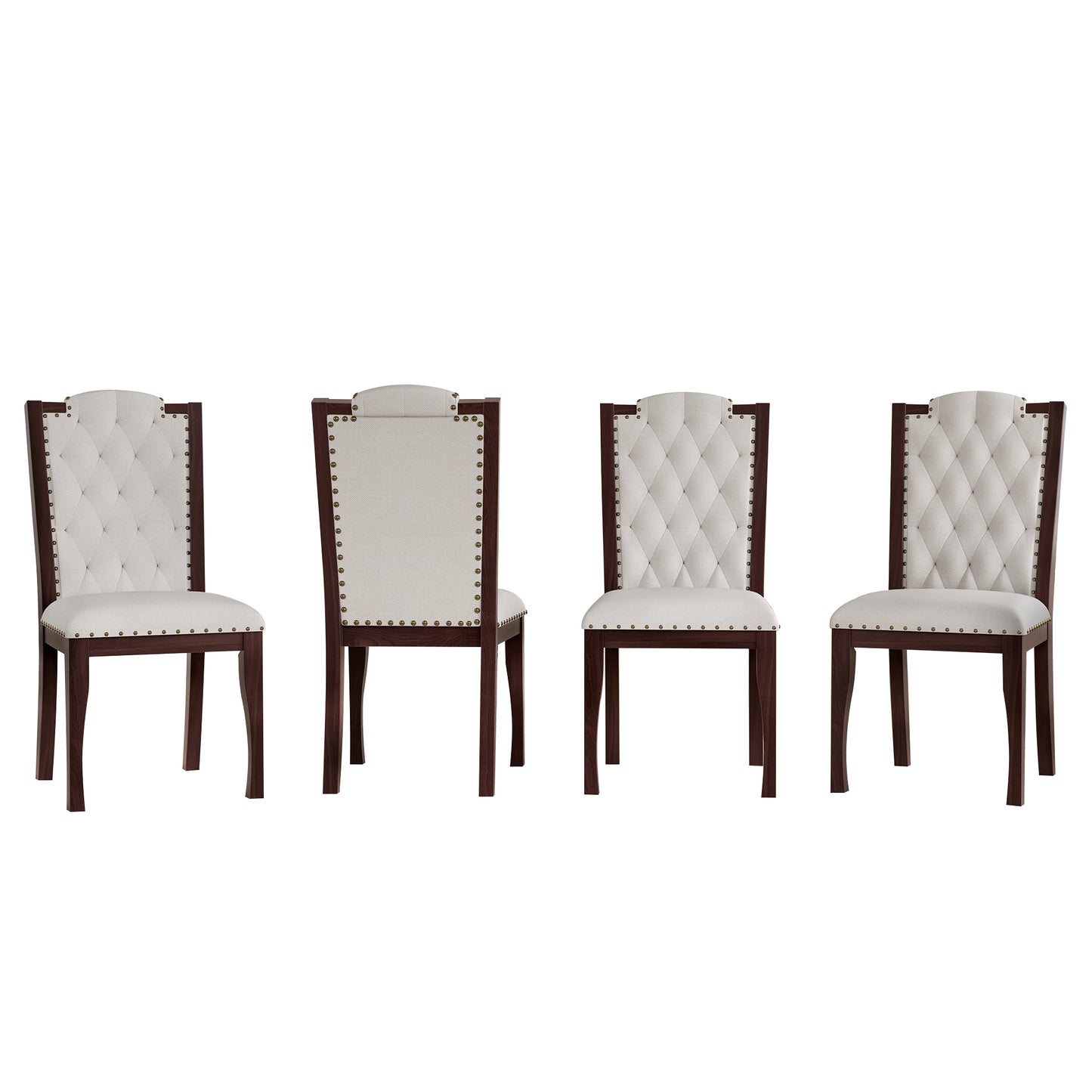Upholstered Dining Chairs Set of 4 - Beige & Espresso