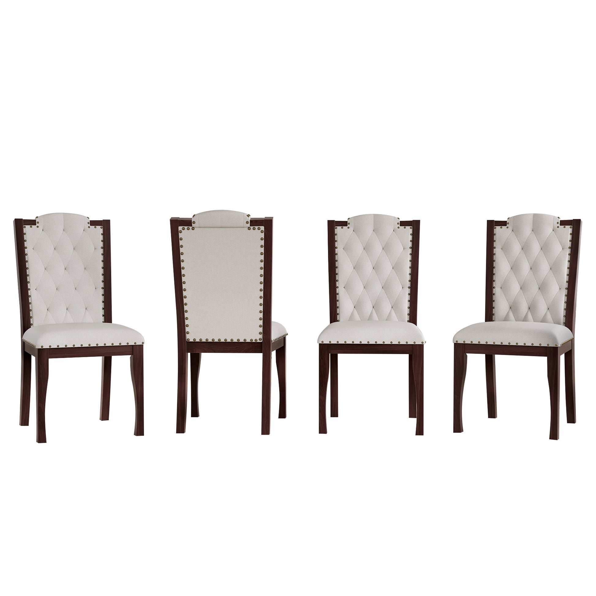 Upholstered Dining Chairs Set of 4 - Beige & Espresso