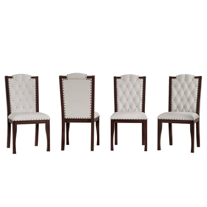 Upholstered Dining Chairs Set of 4 - Beige & Espresso