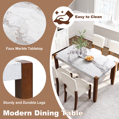 Modern White Dining Table - Seats 4, Rubber Wood for Dining Room