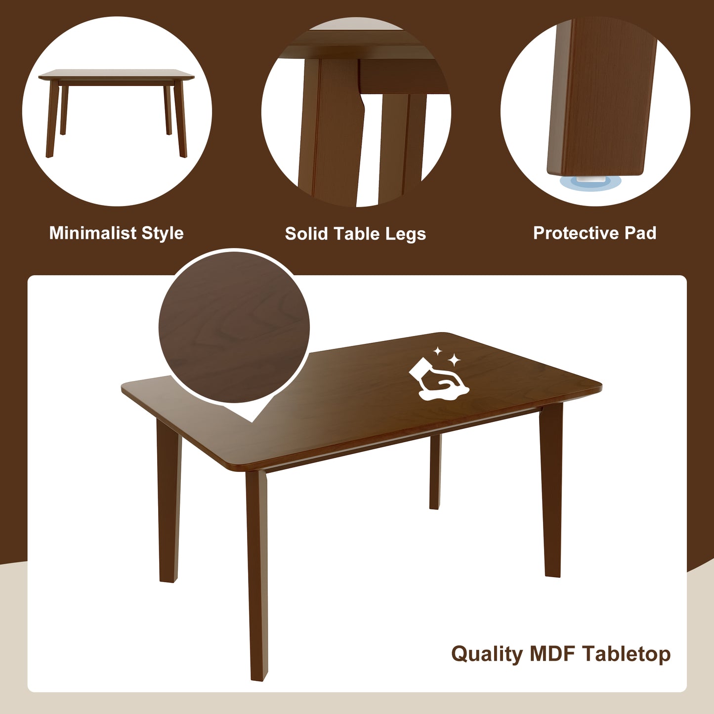 Walnut Farmhouse Dining Table - Seats 4, Retro Style for Dining Room