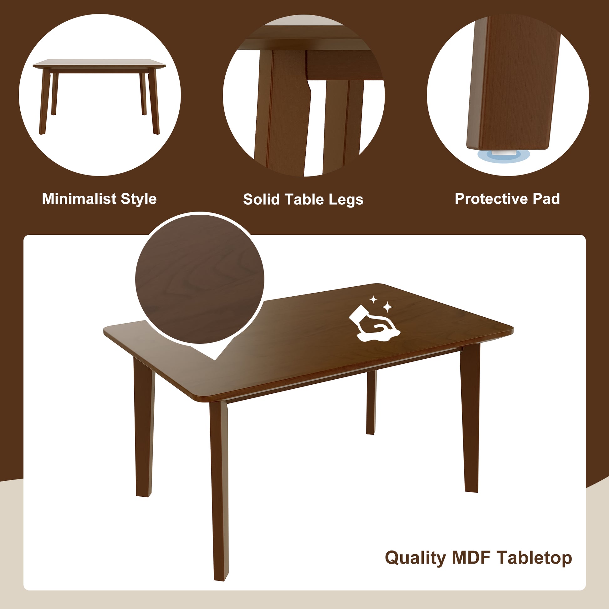 Walnut Farmhouse Dining Table - Seats 4, Retro Style for Dining Room