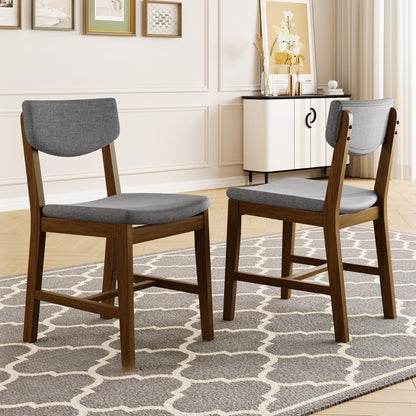 Walnut Rubber Wood Dining Chair Set with Gray Fabric Seat for Kitchen for Dining Room