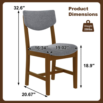 Walnut Rubber Wood Dining Chair Set with Gray Fabric Seat for Kitchen for Dining Room