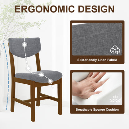 Walnut Rubber Wood Dining Chair Set with Gray Fabric Seat for Kitchen for Dining Room