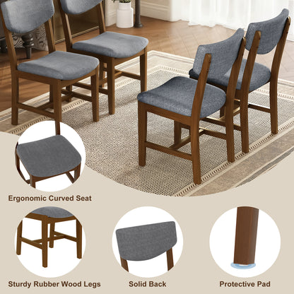 Walnut Rubber Wood Dining Chair Set with Gray Fabric Seat for Kitchen for Dining Room