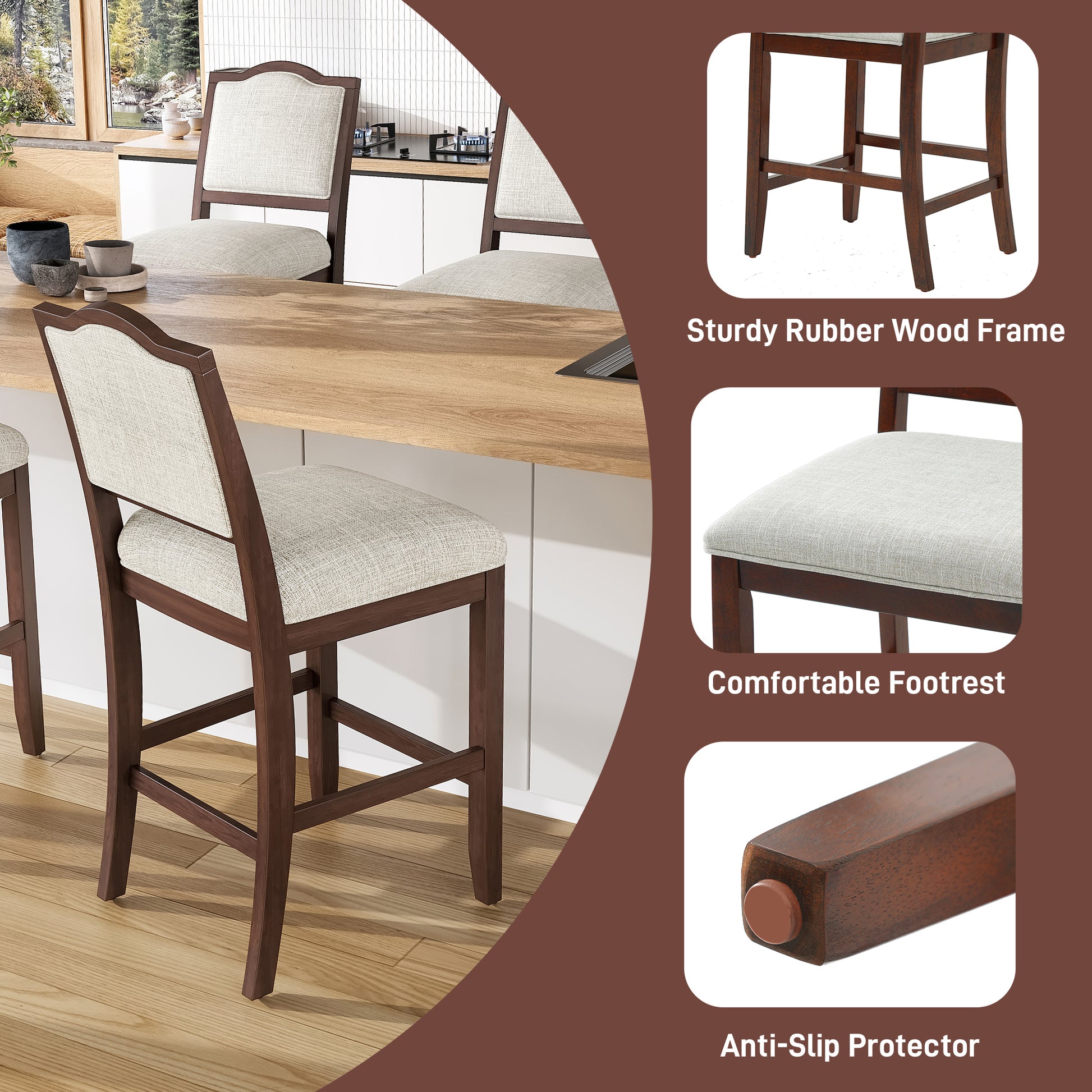 Cherry Bar Stools Set of 2 - Kitchen Island Seating