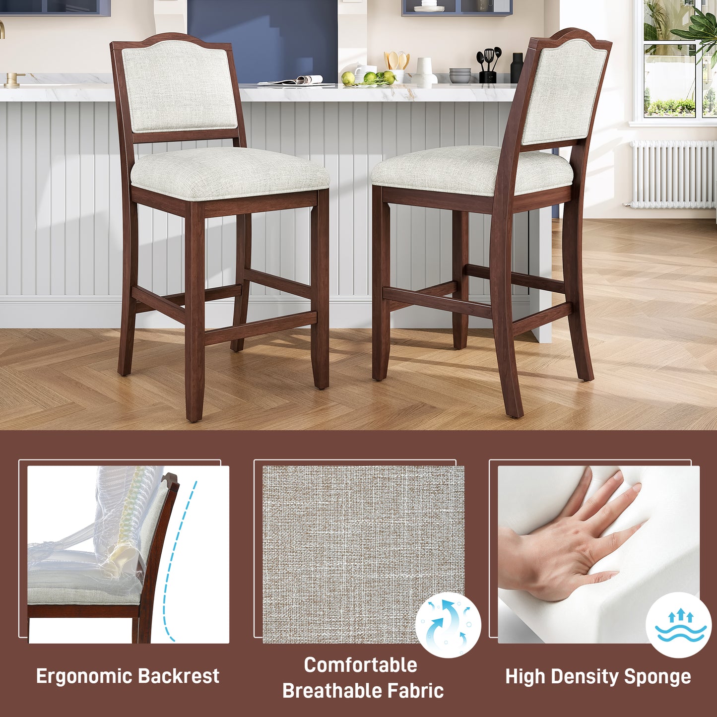 Cherry Bar Stools Set of 2 - Kitchen Island Seating