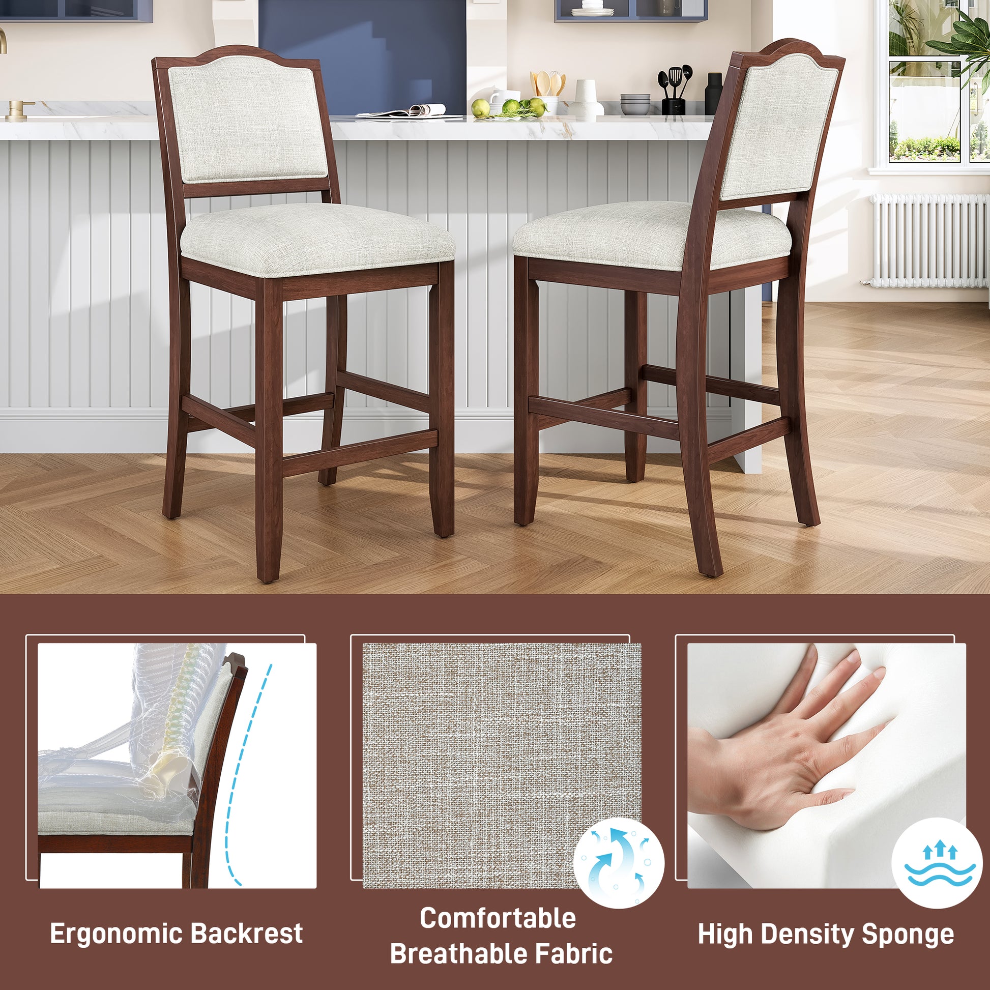 Cherry Bar Stools Set of 2 - Kitchen Island Seating