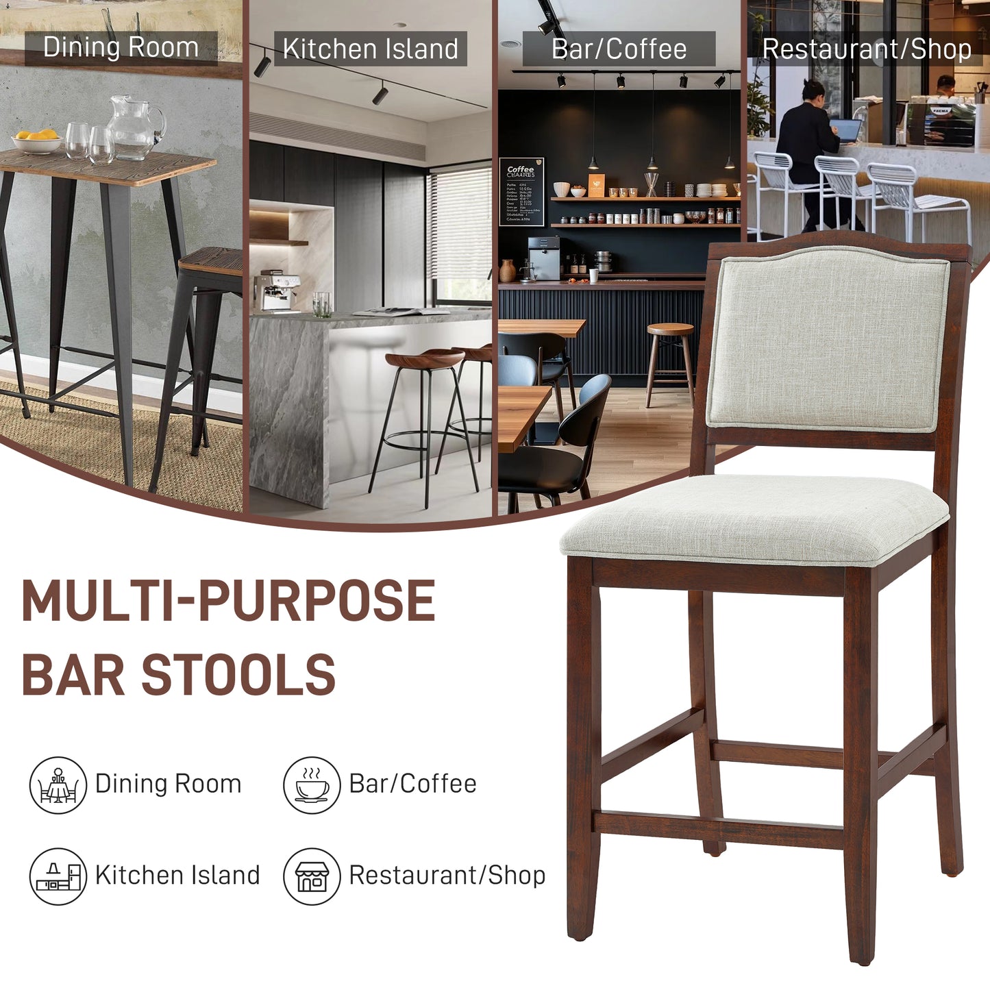 Cherry Bar Stools Set of 2 - Kitchen Island Seating