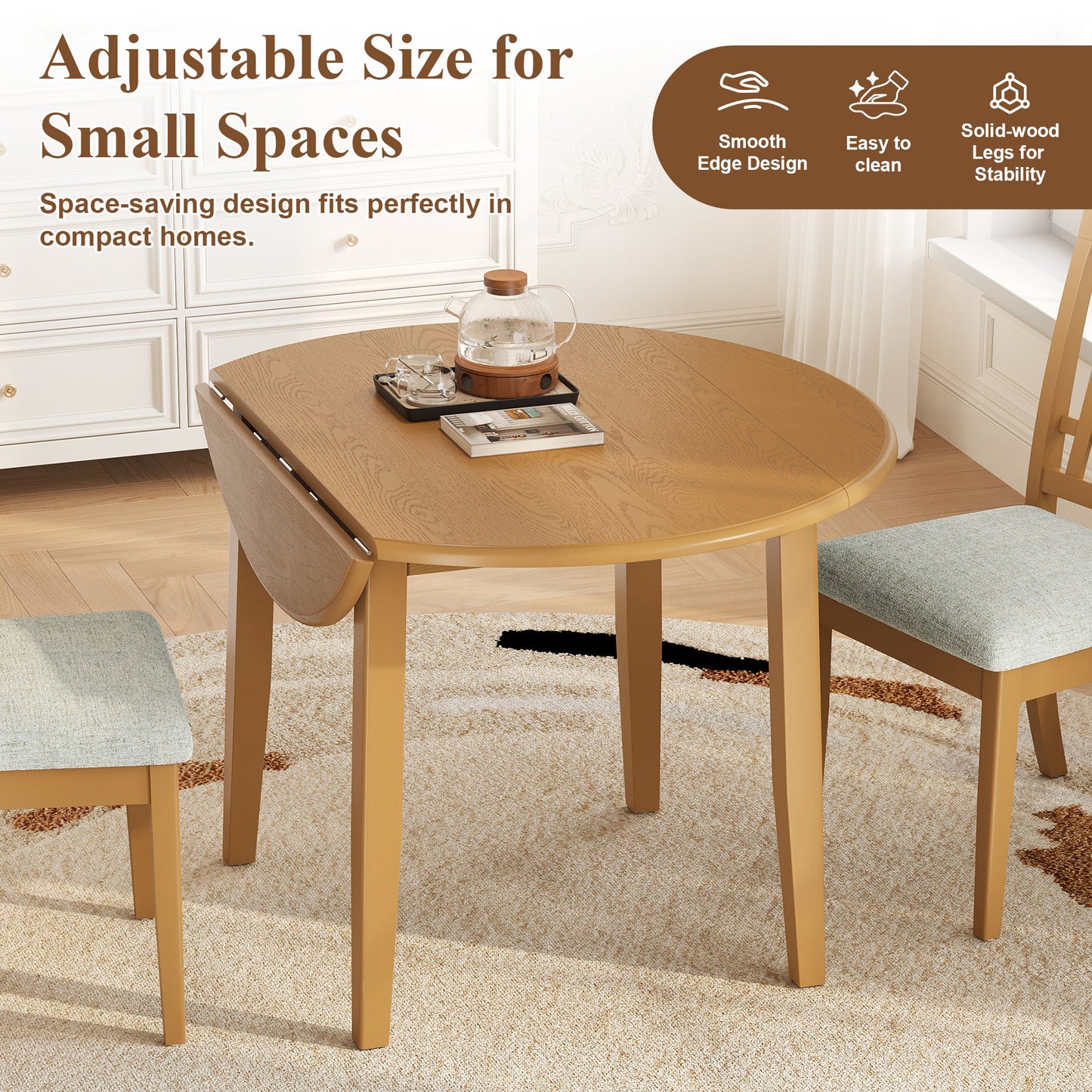 Light Brown Folding Dining Table - Seats 2 for Dining Room