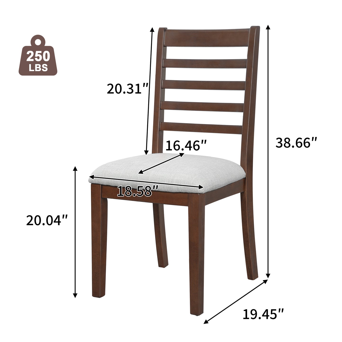 2-Piece Farmhouse Dining Chairs Set - Walnut, Upholstered Classic Chairs