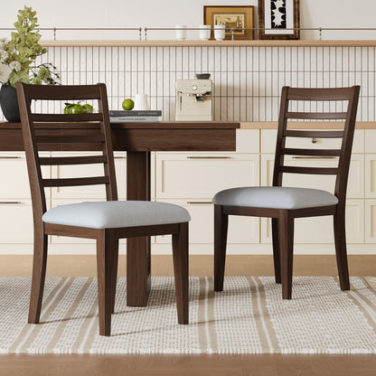 2-Piece Farmhouse Dining Chairs Set, Upholstered Dining Chairs with High Ladder Back, Classic Armless Chairs for Kitchen, Bedroom & Living Room, Walnut