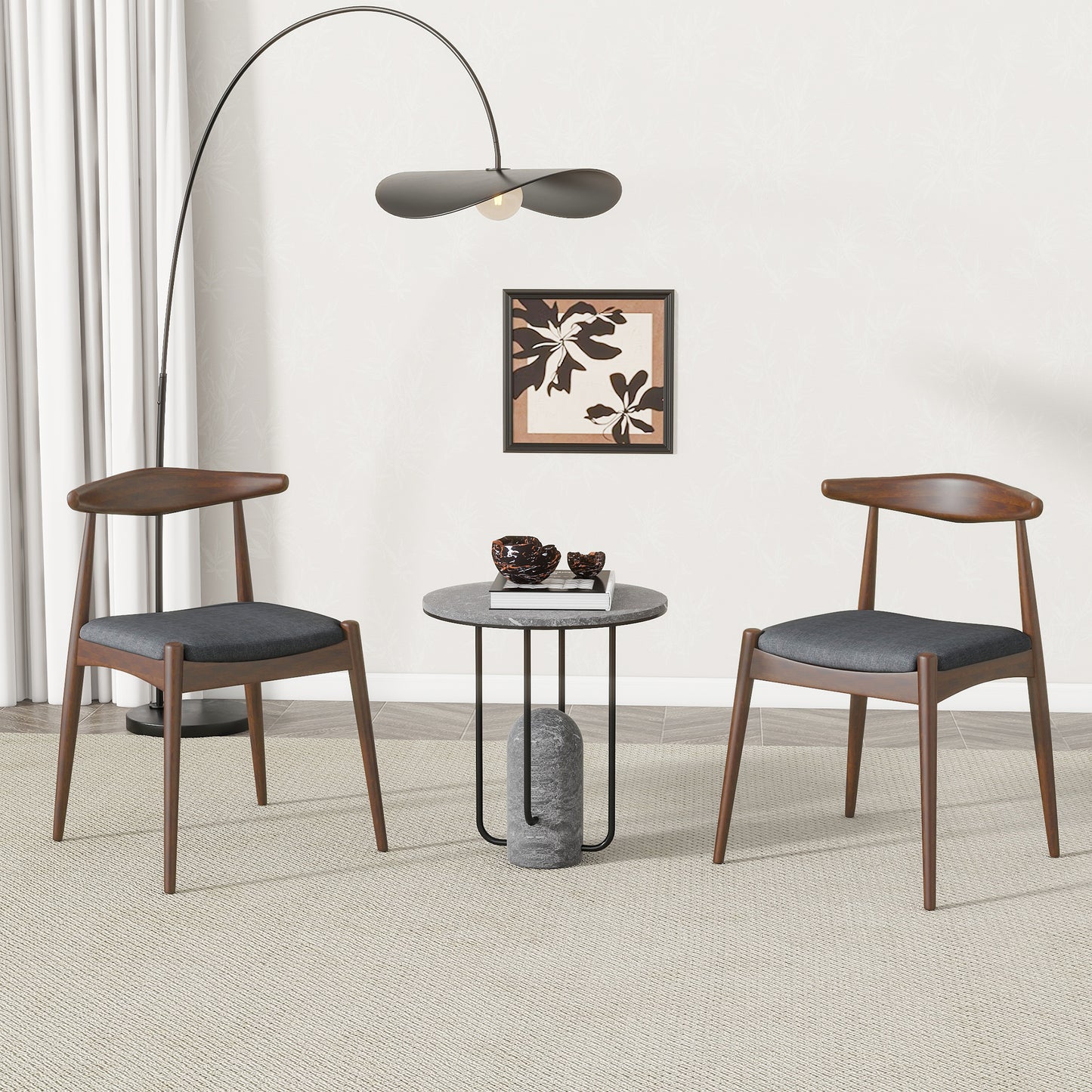 [Video] Set of 2 Rubberwood Dining Chairs with Ergonomic Backrest & Comfort Cushions, Walnut+Charcoal (same sku: 59296.00F)