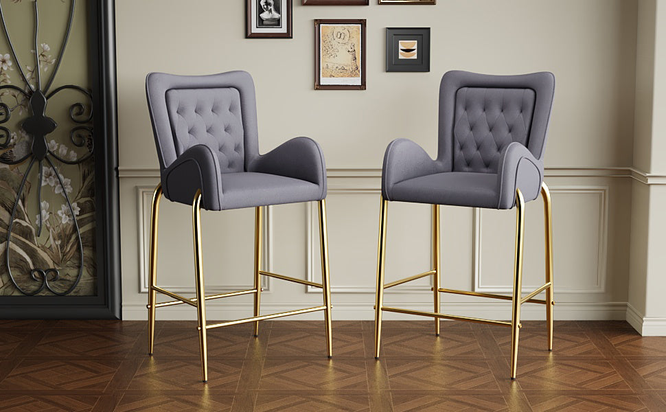 Gray Counter Height Bar Stools Set of 2 - Velvet Dining Chairs
