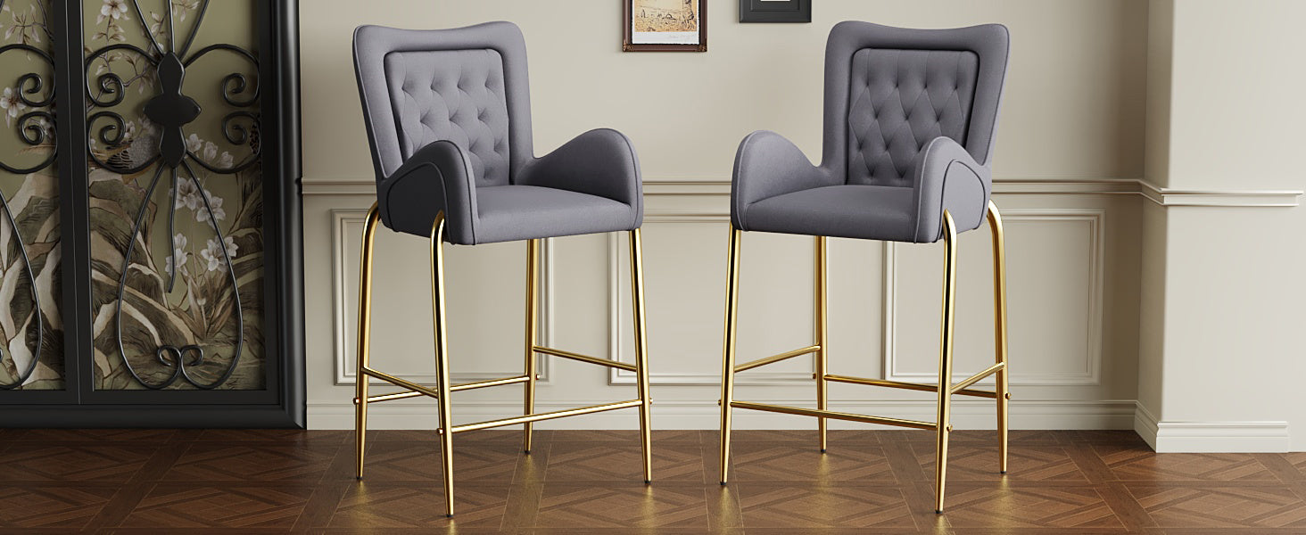 Gray Counter Height Bar Stools Set of 2 - Velvet Dining Chairs