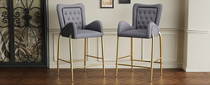 Gray Counter Height Bar Stools Set of 2 - Velvet Dining Chairs