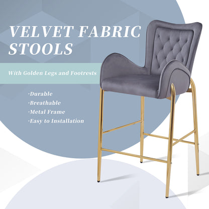 Gray Counter Height Bar Stools Set of 2 - Velvet Dining Chairs