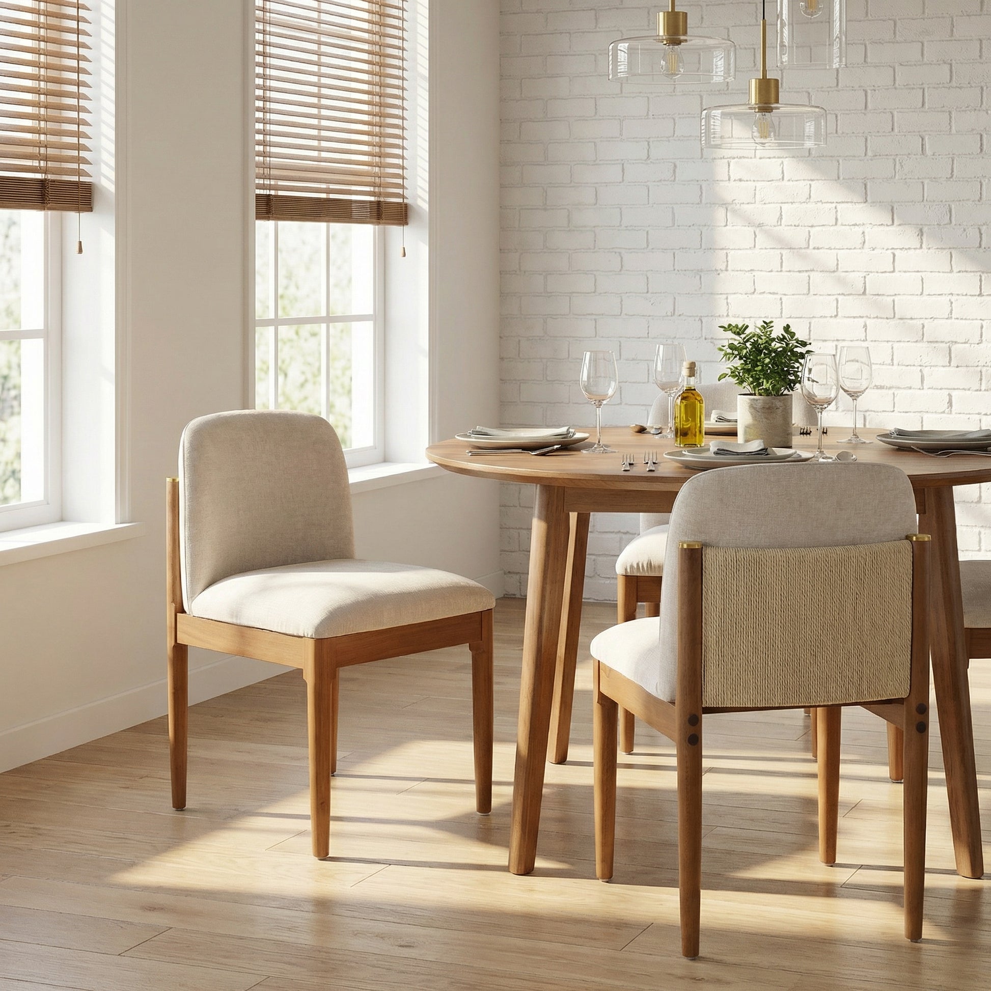 Modern dining chair,kitchen chair with woven rope backrest and solid wood legs, Dining Chairs for Home Bar/Restaurant and Dining Room,Set of 2,Walnut