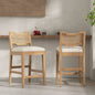 28" Farmhouse Barstools Set of 2,Upholstered Armless Iron Counter Stools with Natural Rattan Backrest for Kitchen Dining Island Table,Beige