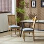 [Set of 2] French Country Dining Chairs - Elegant Cane Backrest & Upholstered Seats with Fluted Legs - Rustic Weathered Finish - Solid Rubberwood Frame - Vintage Inspired Kitchen & Dining Room Chairs