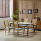 [Set of 4] French Country Dining Chairs - Elegant Cane Backrest & Upholstered Seats with Fluted Legs - Rustic Weathered Finish - Solid Rubberwood Frame - Vintage Inspired Kitchen & Dining Room Chairs