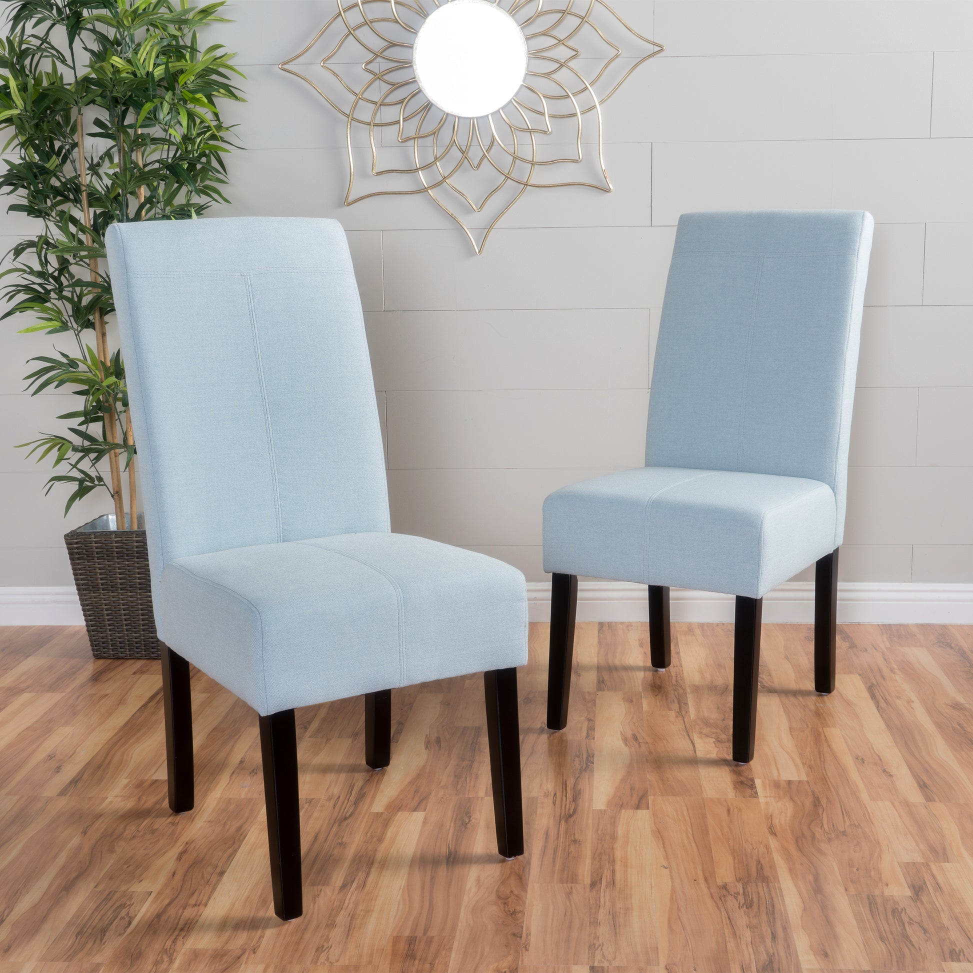 Light Blue Polyester Solid Wood Dining Chairs Set of 2