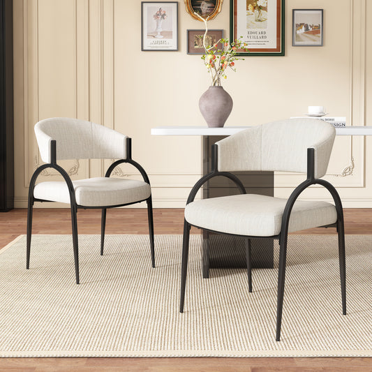 Beige Fabric Dining Chairs with Metal Legs for Modern Kitchen Seating