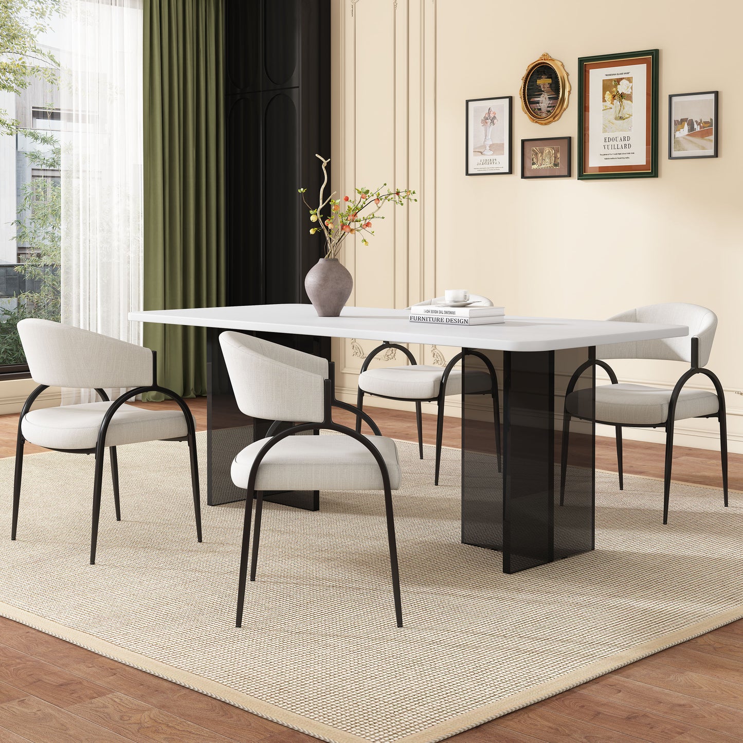Beige Fabric Dining Chairs with Metal Legs for Modern Kitchen Seating
