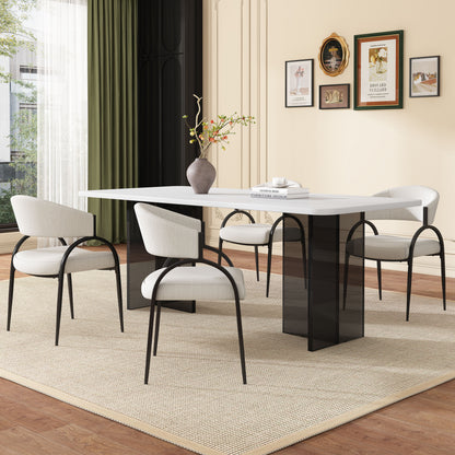 Beige Fabric Dining Chairs with Metal Legs for Modern Kitchen Seating