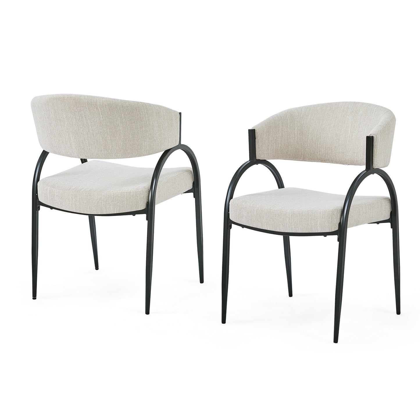 Beige Fabric Dining Chairs with Metal Legs for Modern Kitchen Seating