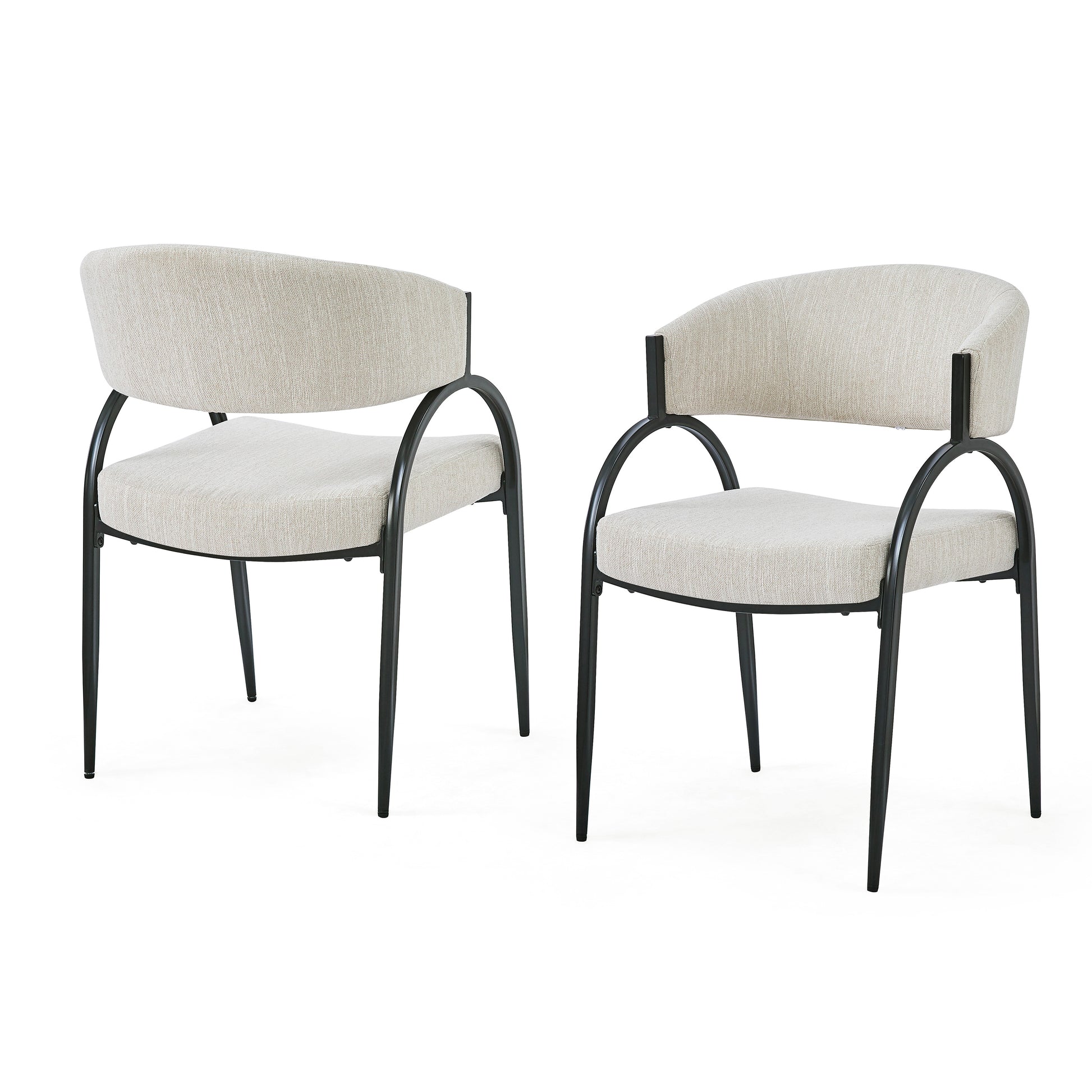 Beige Fabric Dining Chairs with Metal Legs for Modern Kitchen Seating