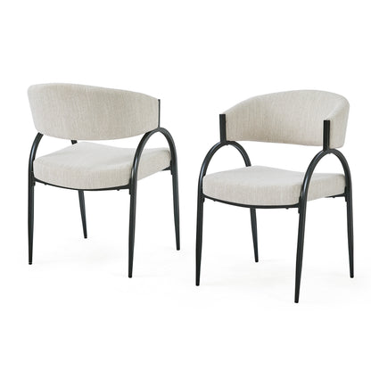 Beige Fabric Dining Chairs with Metal Legs for Modern Kitchen Seating