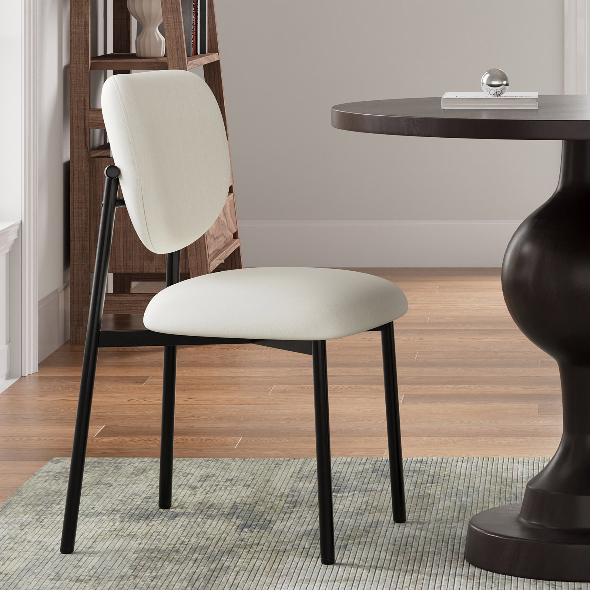 Upholstered Dining Chairs - Set of 2, Beige & Black Fabric