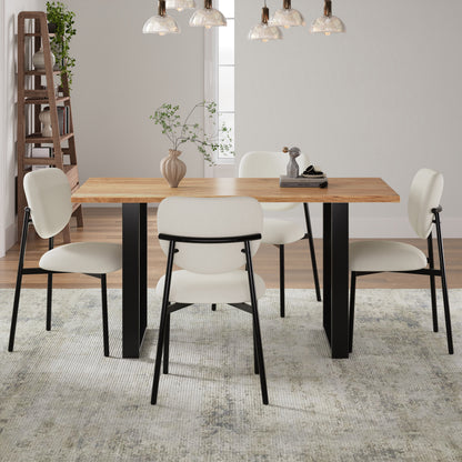 Upholstered Dining Chairs - Set of 2, Beige & Black Fabric