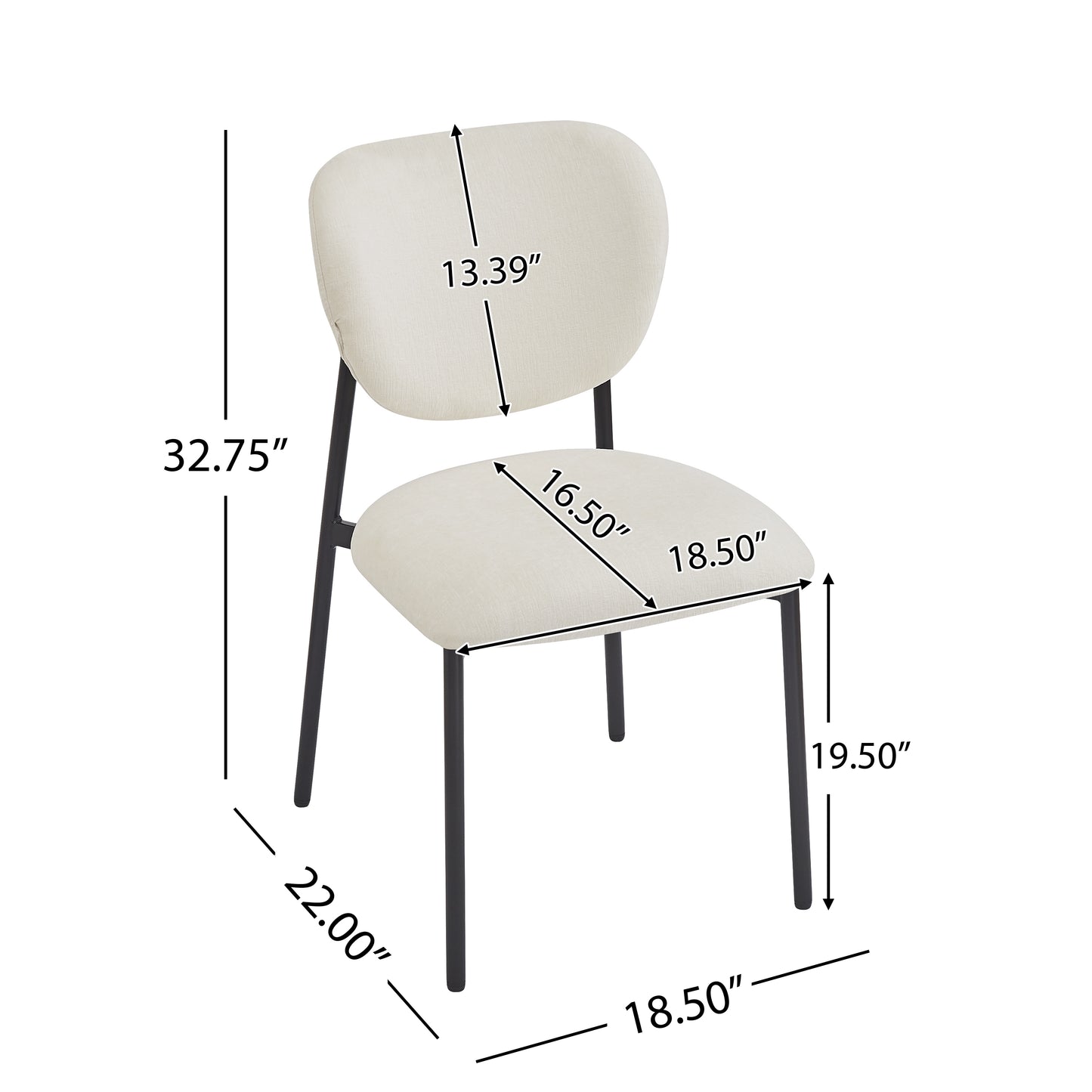 Upholstered Dining Chairs - Set of 2, Beige & Black Fabric