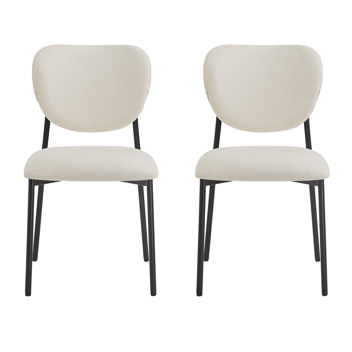 Upholstered Dining Chairs - Set of 2, Beige & Black Fabric
