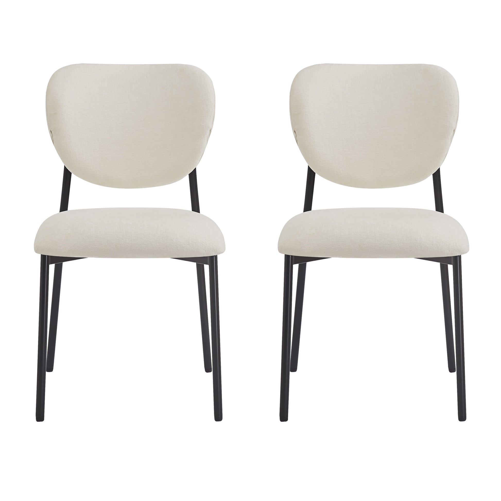 Upholstered Dining Chairs - Set of 2, Beige & Black Fabric