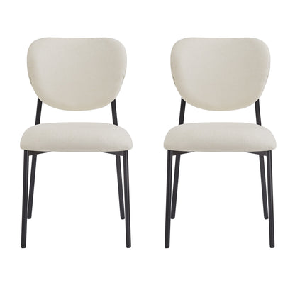 Upholstered Dining Chairs - Set of 2, Beige & Black Fabric