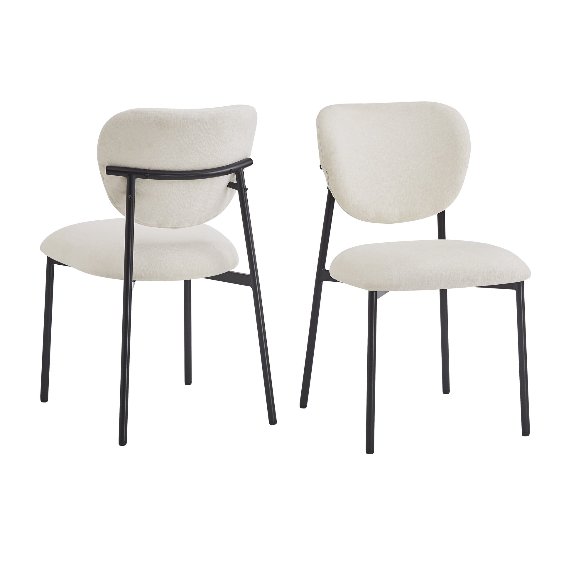 Upholstered Dining Chairs - Set of 2, Beige & Black Fabric