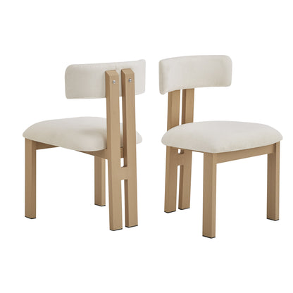 Beige Fabric Dining Chairs Set of 2 - Metal Legs