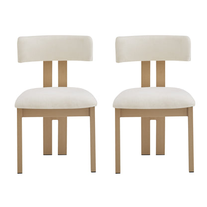 Beige Fabric Dining Chairs Set of 2 - Metal Legs