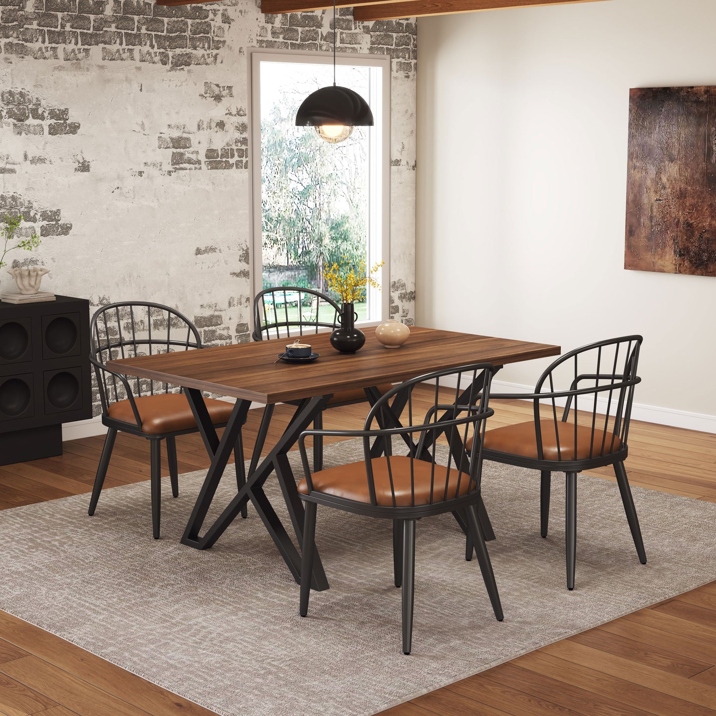 Walnut Black Industrial Dining Table - 59" Modern Table
