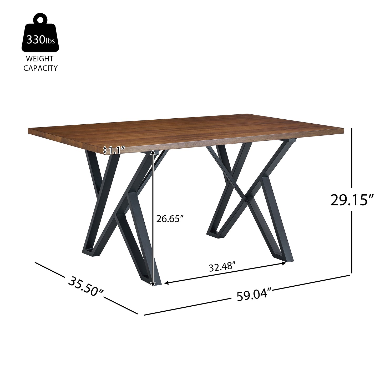 Walnut Black Industrial Dining Table - 59" Modern Table