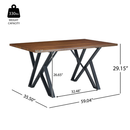 Walnut Black Industrial Dining Table - 59" Modern Table