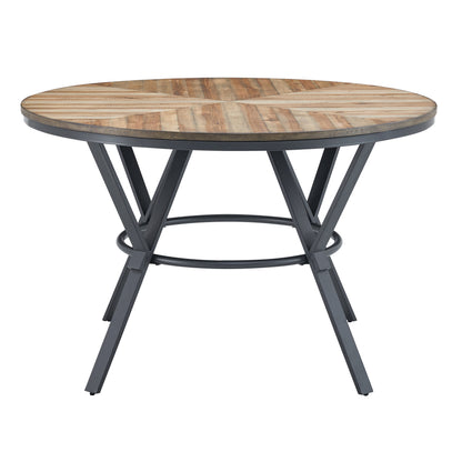 Round Dining Table with Black Metal Legs for Kitchen and Dining Rooms