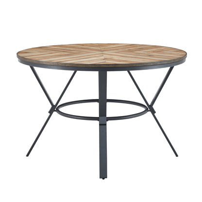 Round Dining Table with Black Metal Legs for Kitchen and Dining Rooms