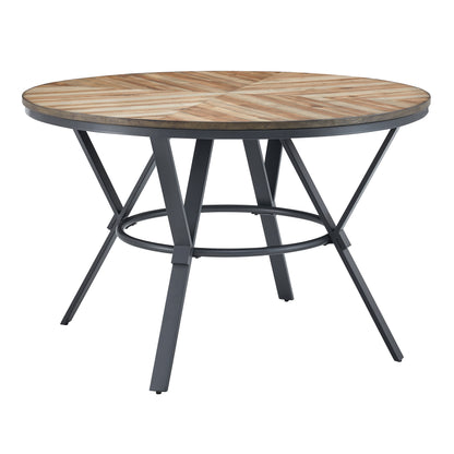 Round Dining Table with Black Metal Legs for Kitchen and Dining Rooms