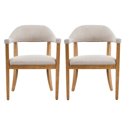 Set of 2 Beige Arm Dining Chairs - Rubberwood Frame