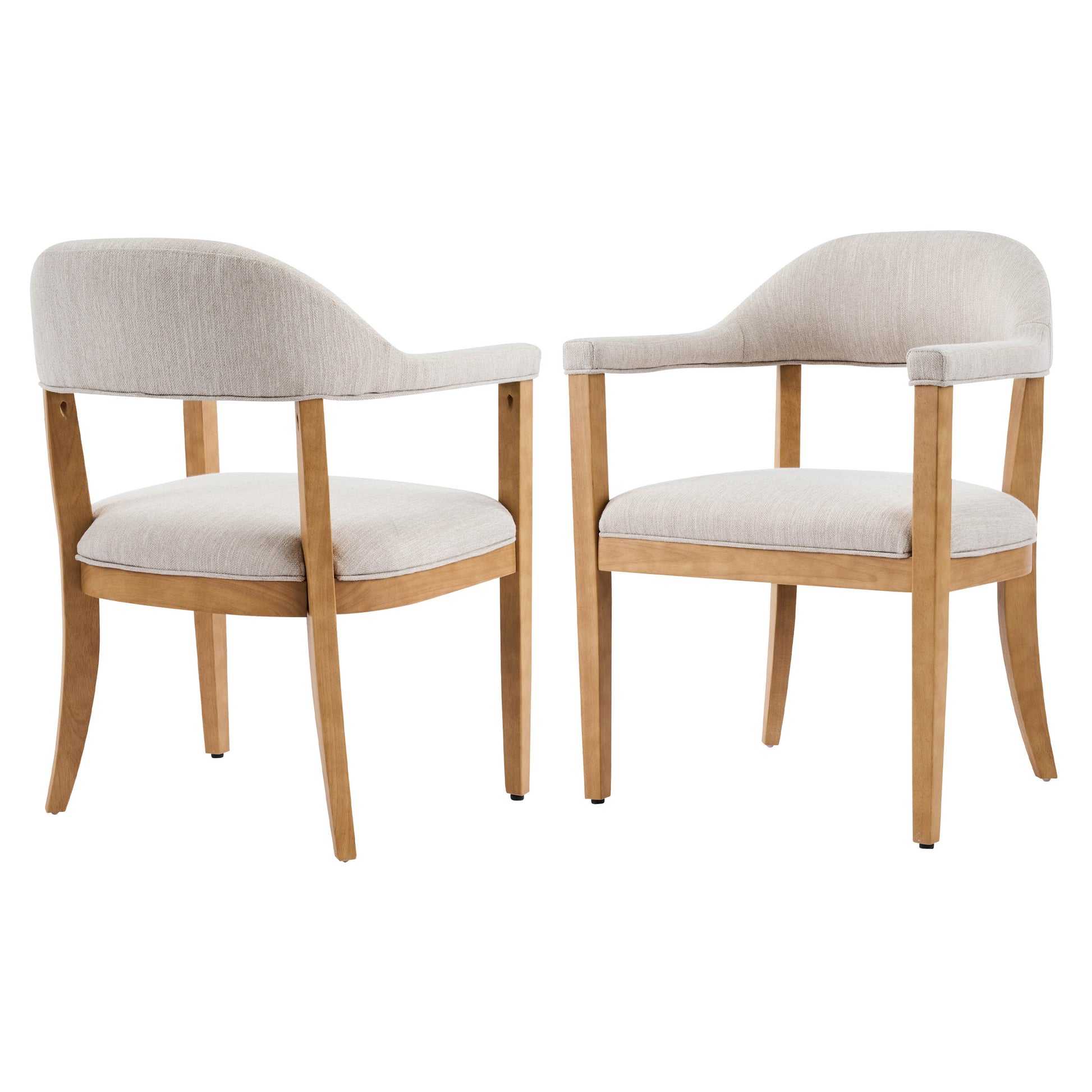 Set of 2 Beige Arm Dining Chairs - Rubberwood Frame